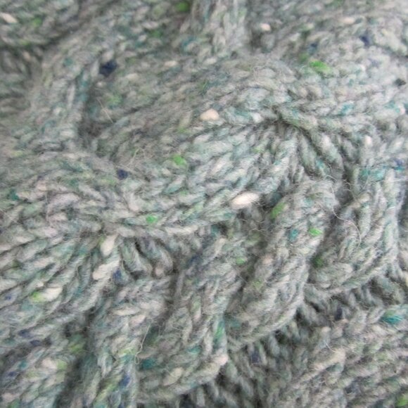 Irelands Eye Womens L Teal Blue Green Wool Cashmere V Neck Cable Knit Sweater - Picture 8 of 10